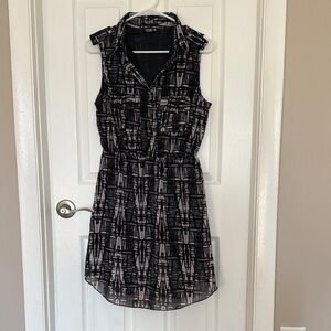 Elegant Black and White Patterned Mini Dress